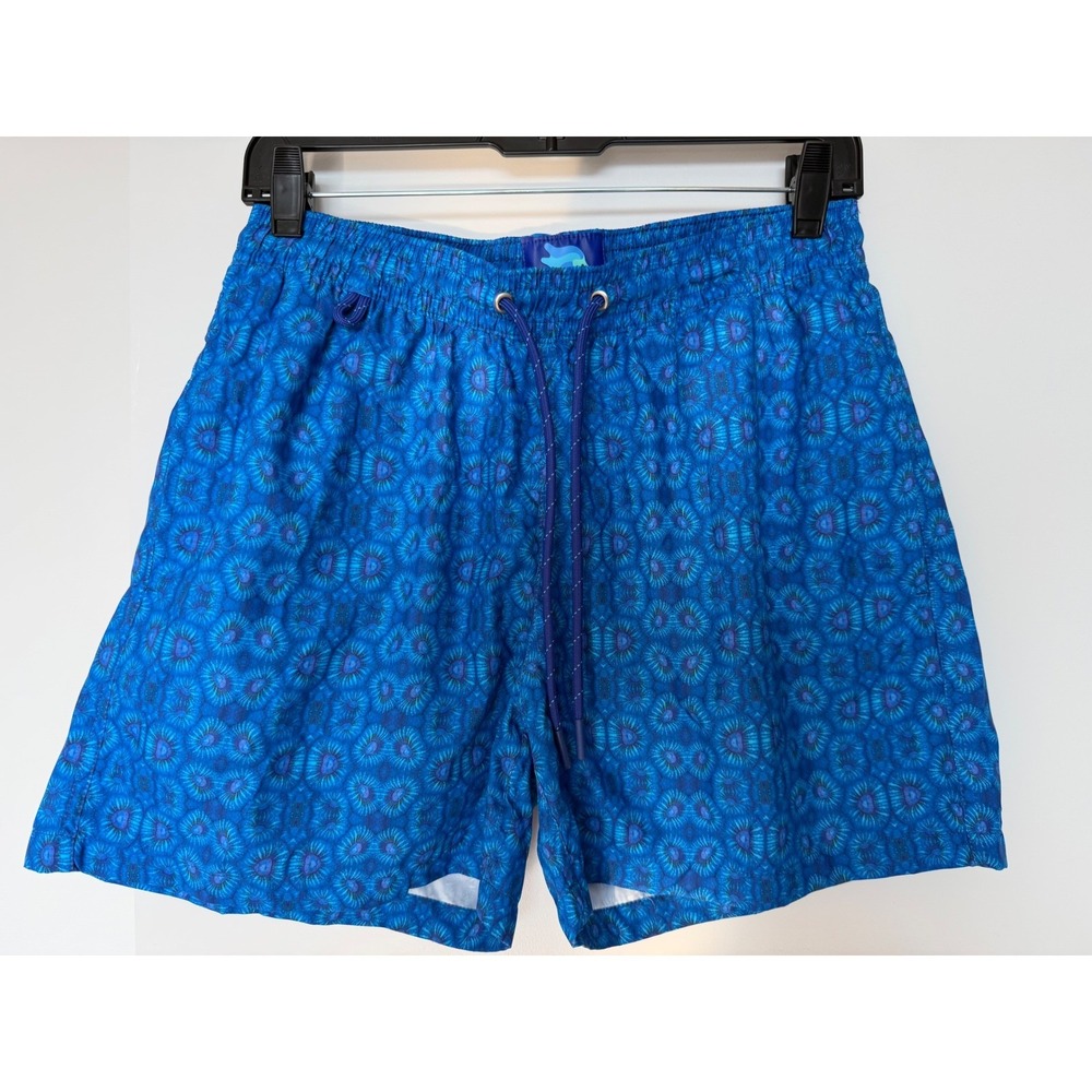 Crasqi Mens Blue Coral Print Swim Trunks Mesh Lined Board Shorts Medium Colombia